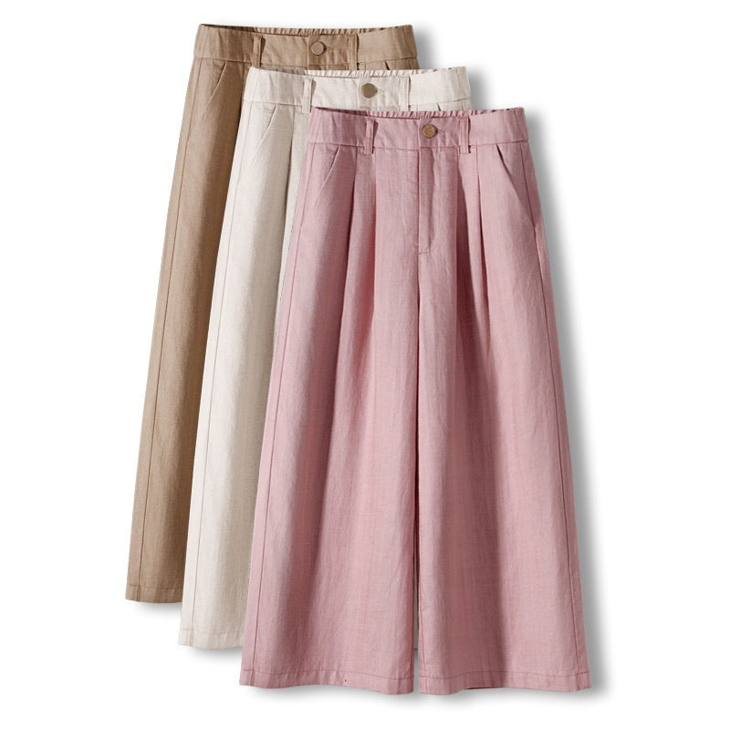 Thin Casual Straight-leg Cotton And Linen Wide-leg Pants